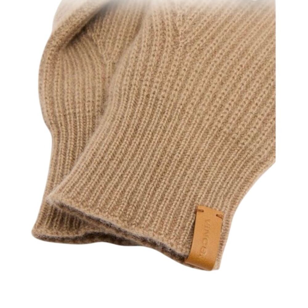 Vince Cashmere Fingerless Gloves Tan Rib Knit Quiet Luxury Preppy Scandi - Picture 2 of 6
